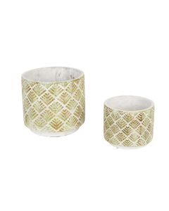 ABSTRACT GOLD AND WHITE CEMENT FLOWER POT SET/2